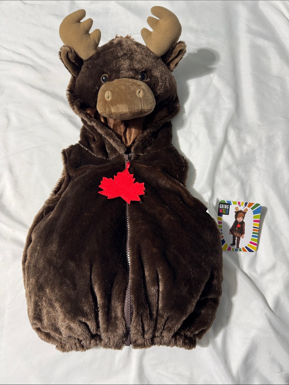 NWT Going Wild Baby Moose Costume 6-9M Plush Hooded Halloween One-Piece Comfy